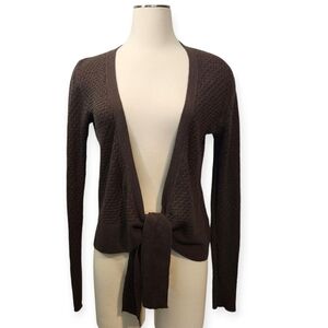 TITLE NINE BROWN TIE FRONT TEXTURED WASHABLE WOOL CARDIGAN SZ M